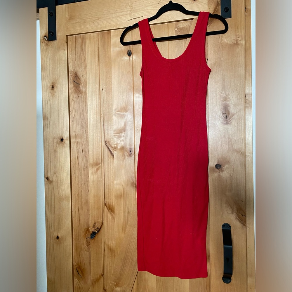 Women’s Size Small Midi Length Bodycon Red Ribbed Dress